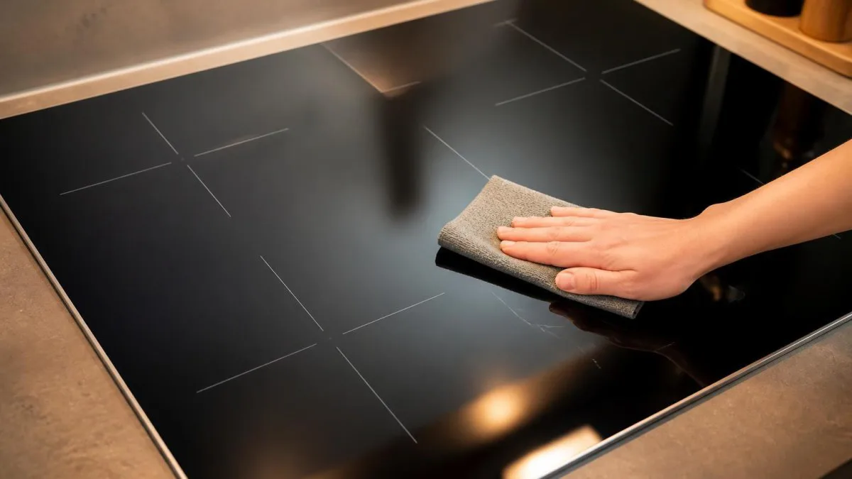Matte Glasoberfläche eines Induktionskochfelds ohne sichtbare Fingerabdrücke