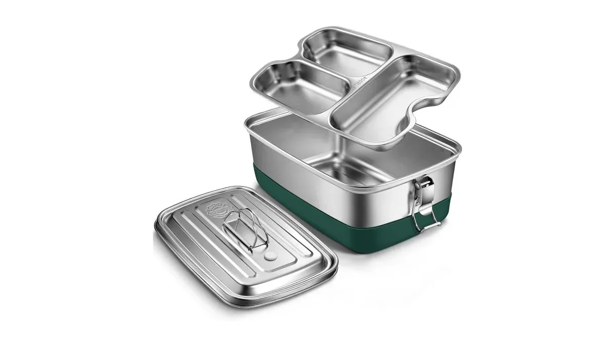 Aurinovellia Edelstahlbox, große robuste Lunchbox aus Edelstahl mit sicherem Verschluss