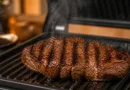 Steak im Kontaktgrill: So gelingt das perfekte Ergebnis zuverlässig Perfekt gebräuntes Rindersteak auf einem Kontaktgrill mit sichtbaren Grillspuren und leichtem Dampf